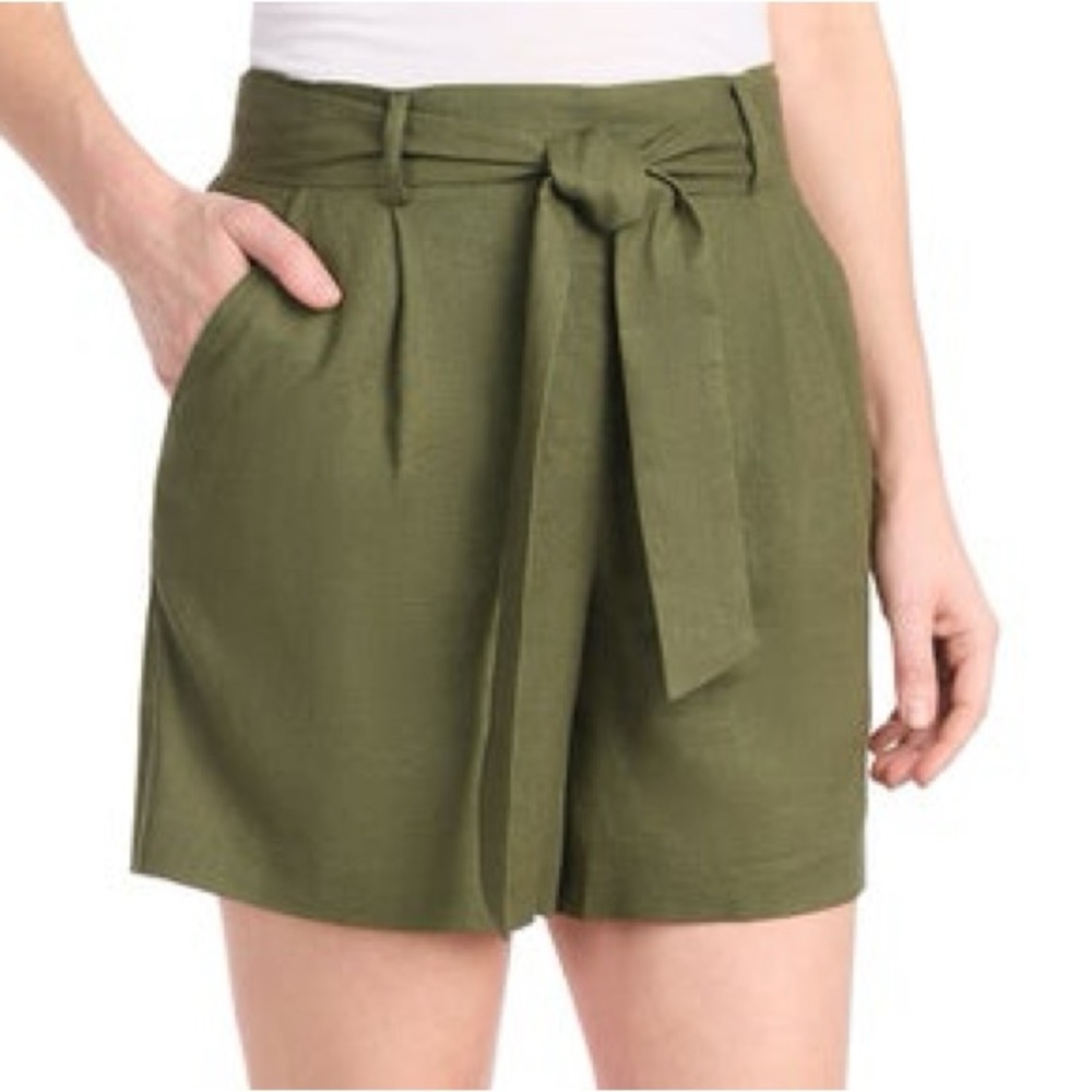 Dalia Women's Linen Blend Belted Tie Front Short, Olive Green